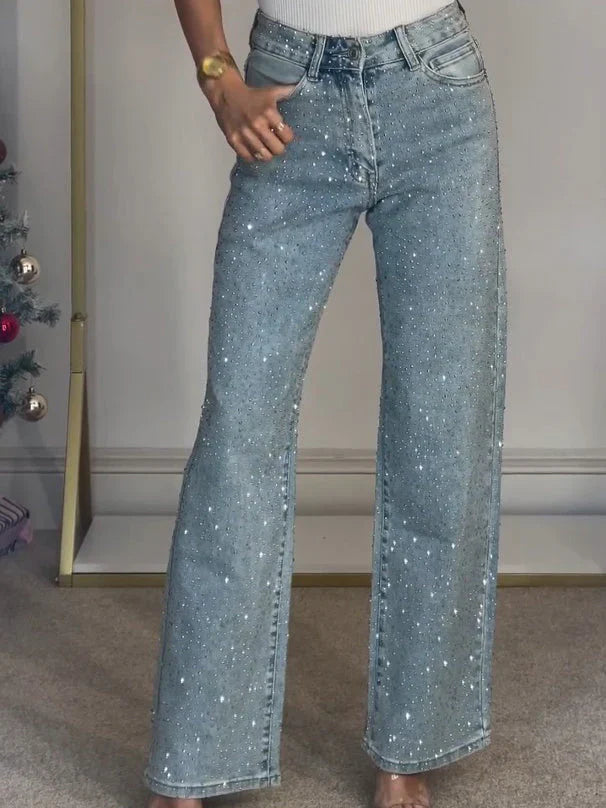 Disco Dust - Rhinestone Embellished Wide Leg Jeans