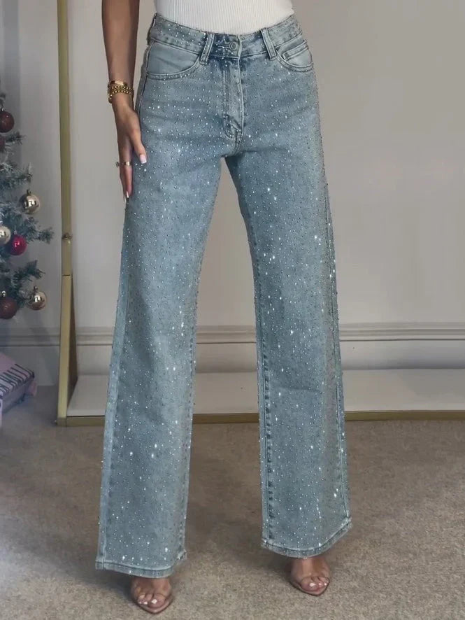 Disco Dust - Rhinestone Embellished Wide Leg Jeans