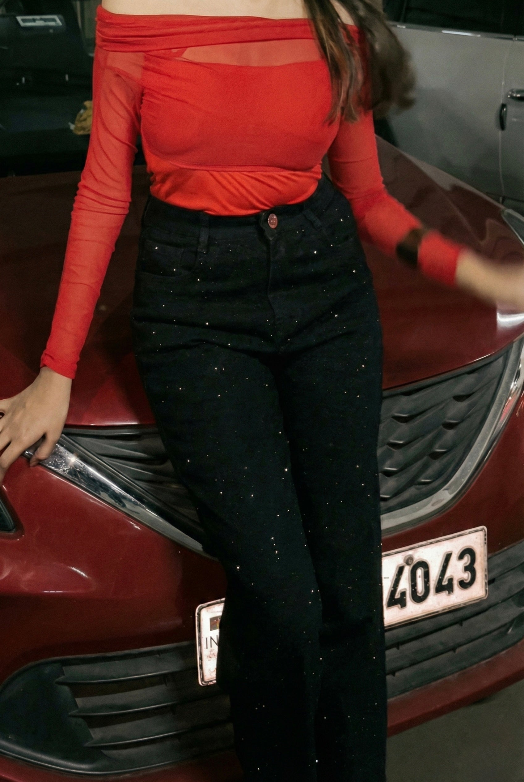 Black Wide Leg Rhinestone Jeans