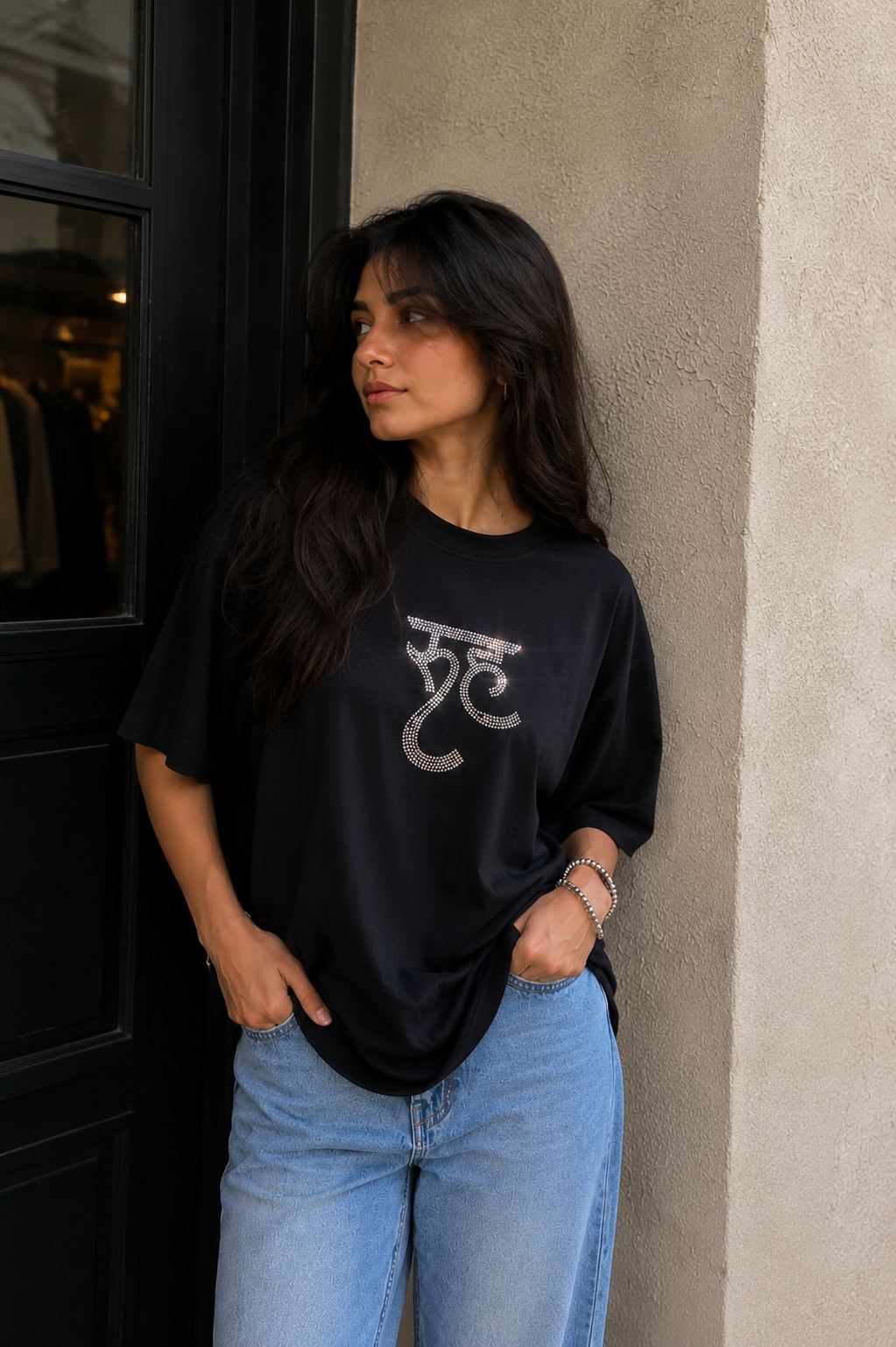 Luxury RUH Rhinestone Oversized Black T-Shirt