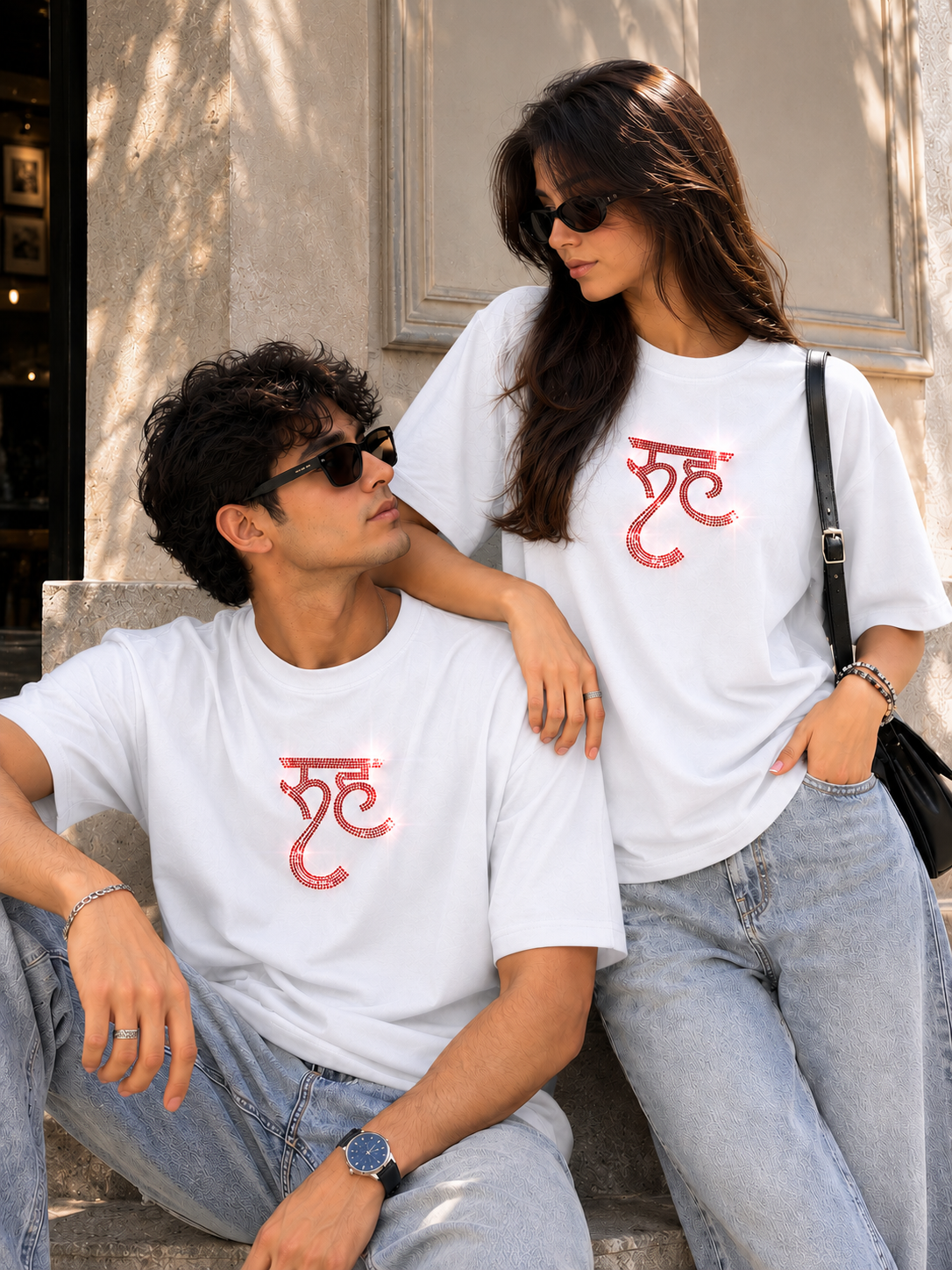 Luxury RUH Rhinestone Oversized White T-Shirt