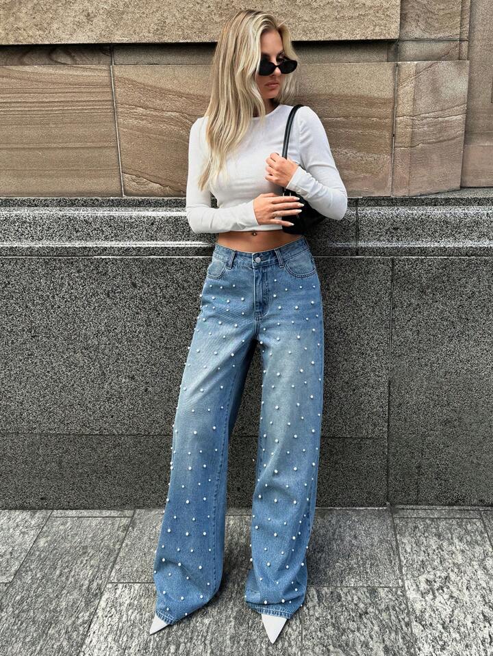 Pearl Studded Light Blue Denim