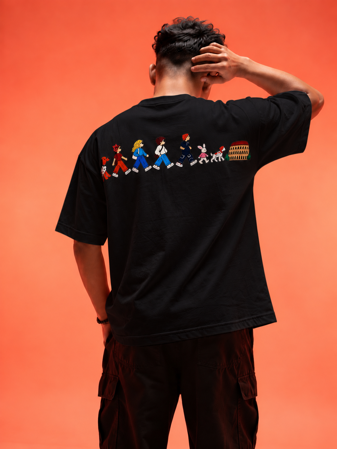 Travel Story Graphic Oversized T-Shirt - Black