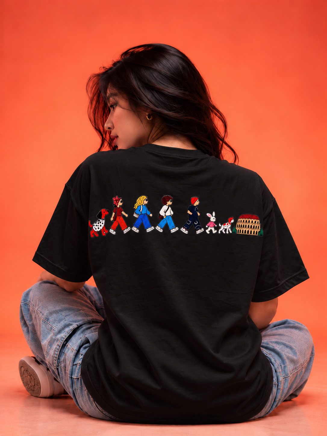 Travel Story Graphic Oversized T-Shirt - Black