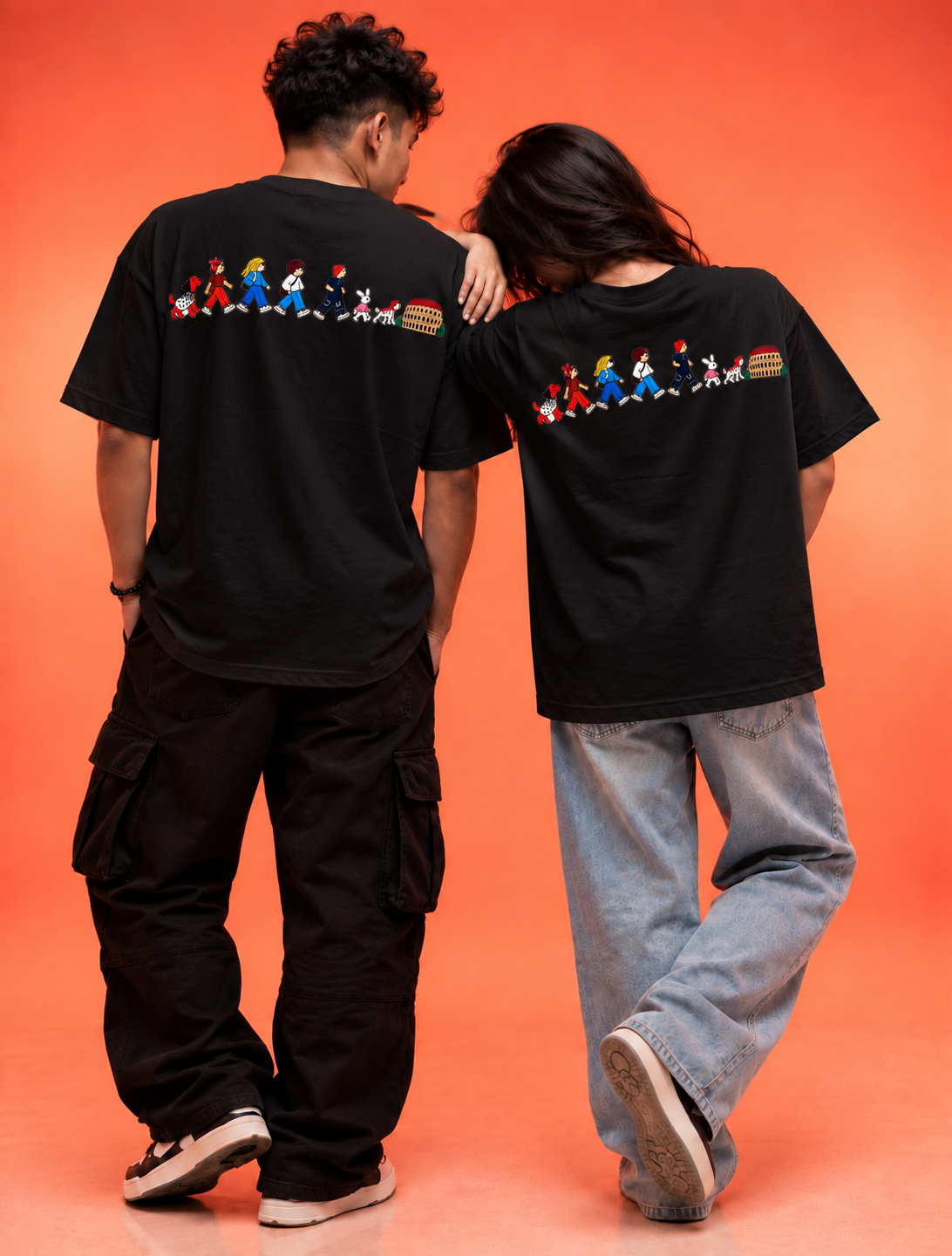 Travel Story Graphic Oversized T-Shirt - Black