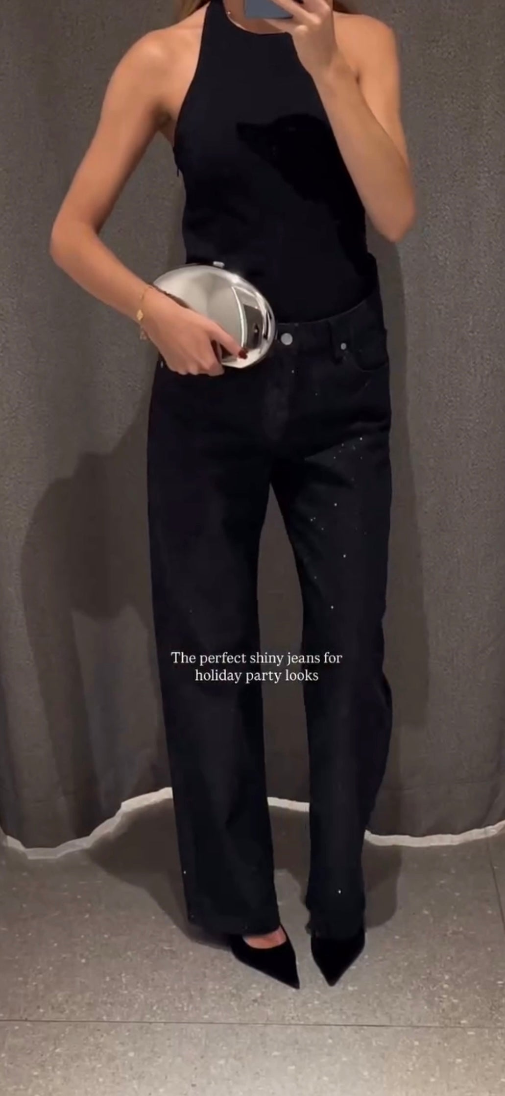 Black Wide Leg Rhinestone Jeans