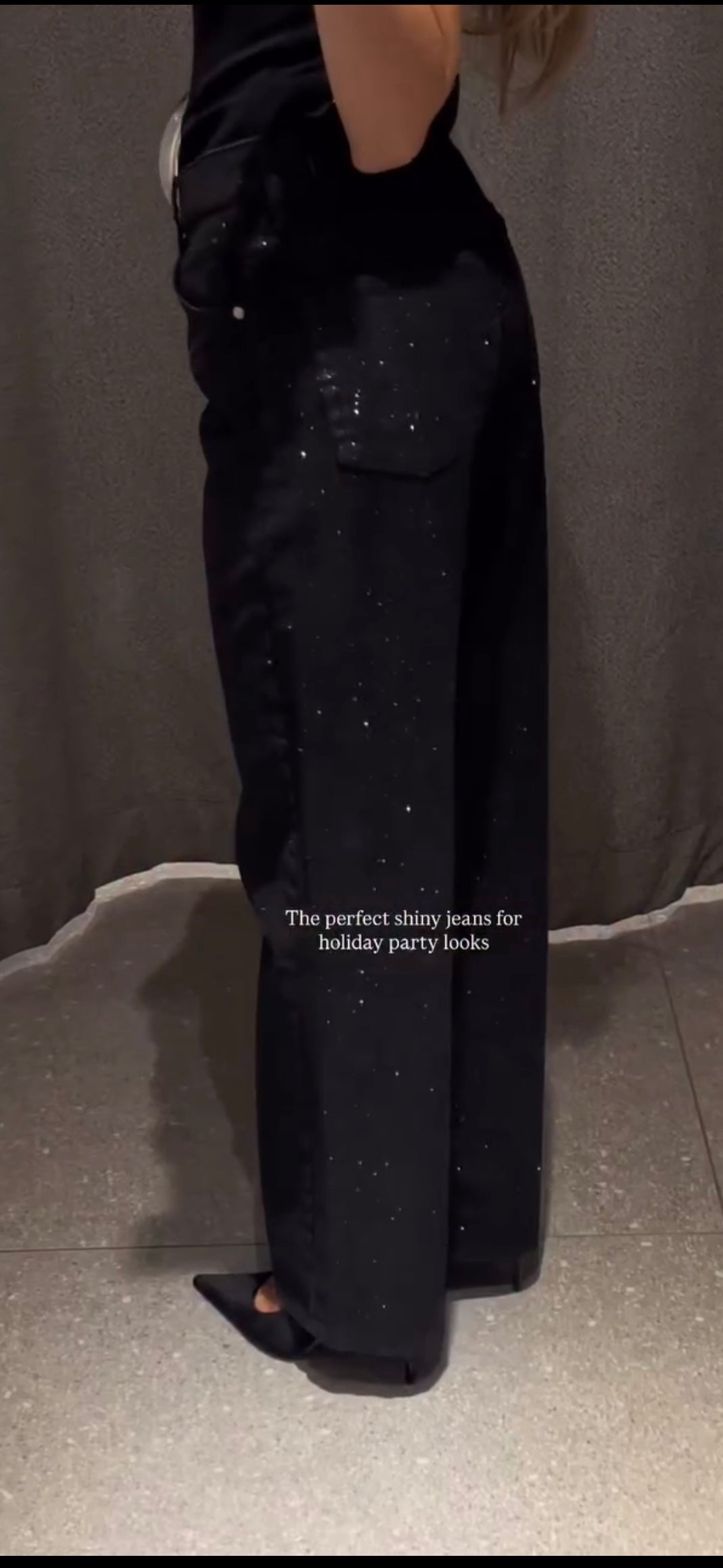 Black Wide Leg Rhinestone Jeans