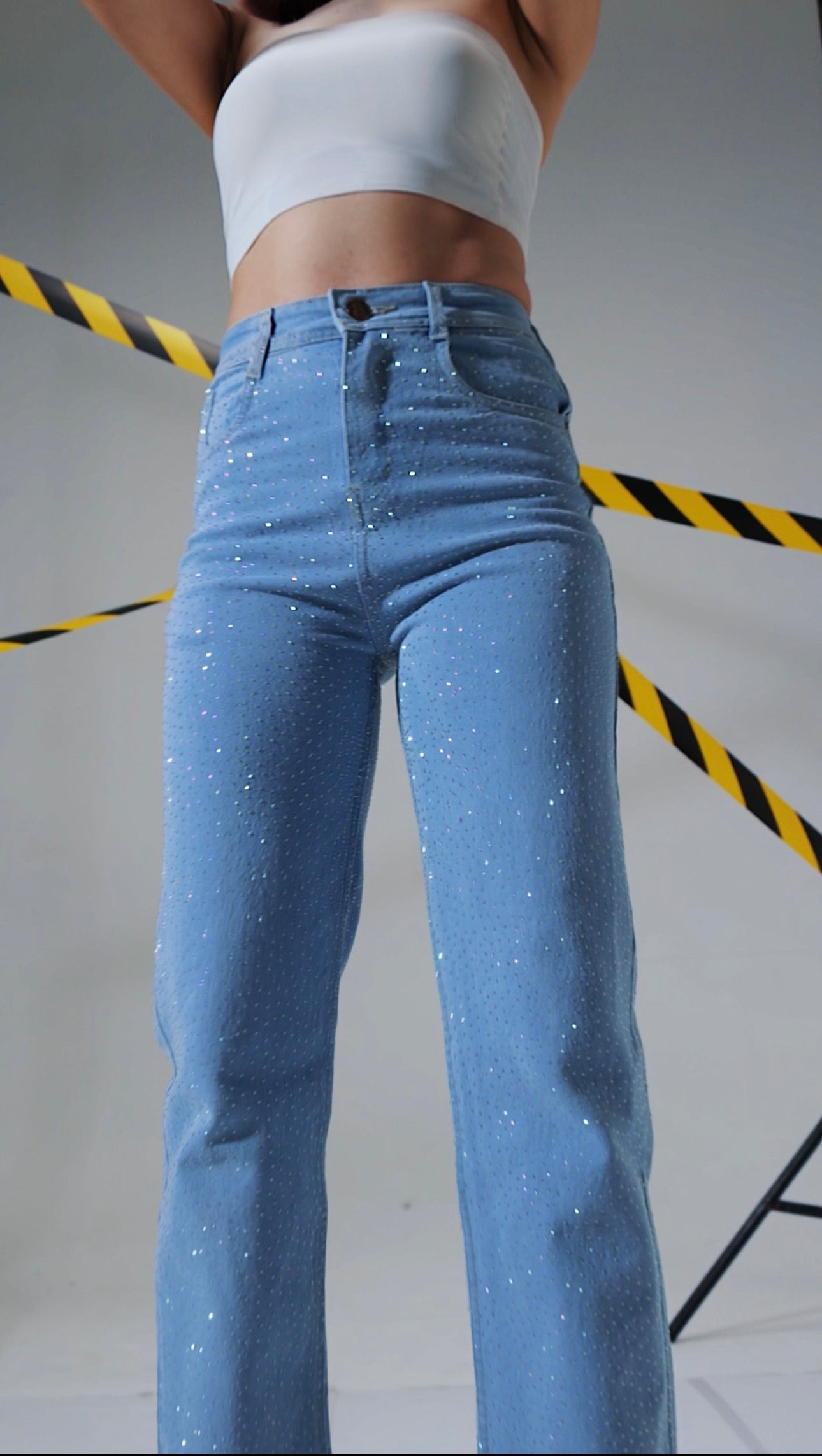 Opal Shine Jeans - Rhinestone Embellished Wide Leg Jeans