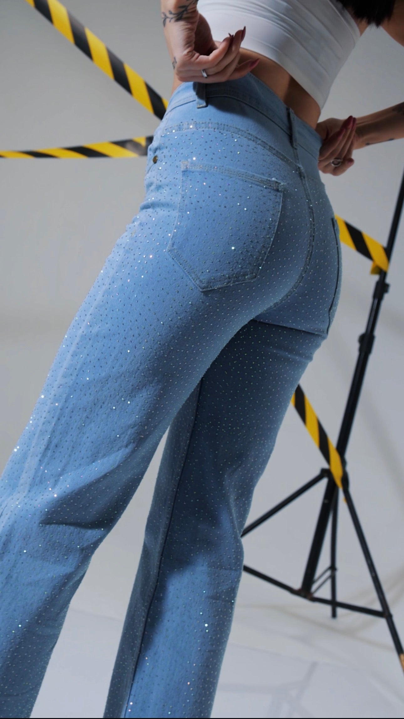 Opal Shine Jeans - Rhinestone Embellished Wide Leg Jeans