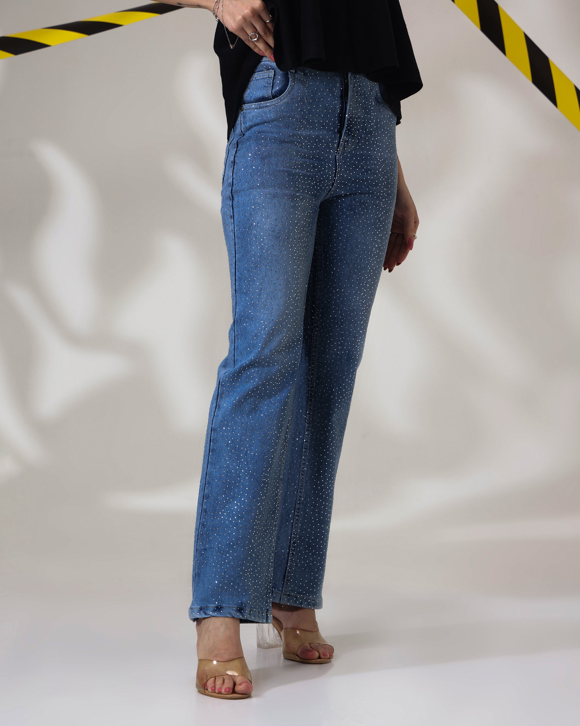 Crystal Sky - Rhinestone Embellished Wide Leg Jeans