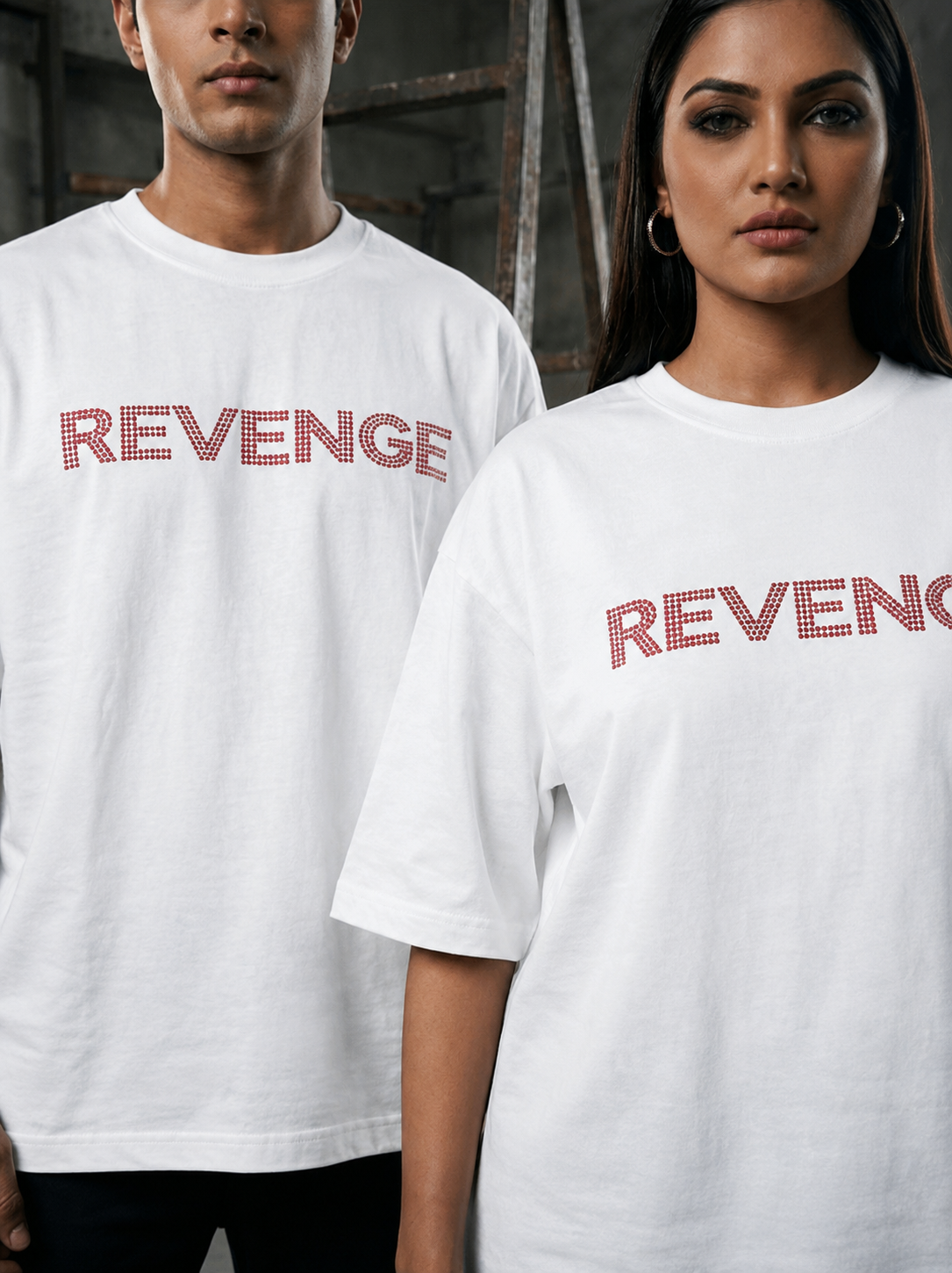 REVENGE - White Rhinestone Oversized Unisex T-Shirt
