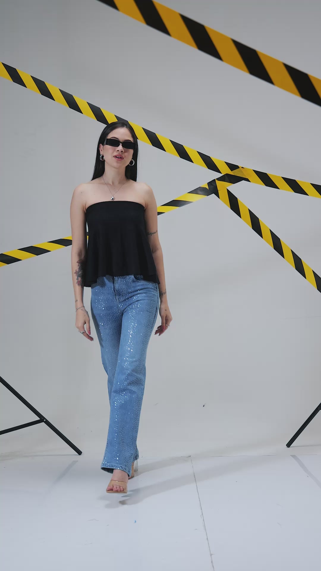 Crystal Sky - Rhinestone Embellished Wide Leg Jeans